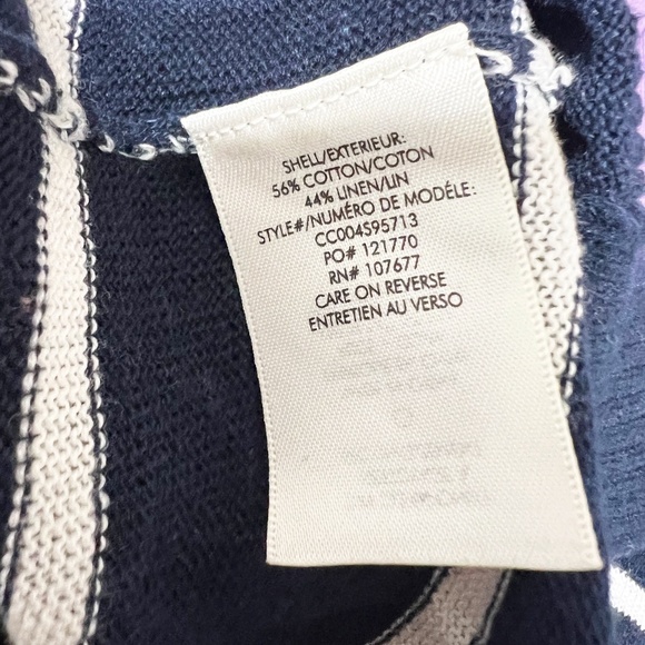 Alice And Olivia Cotton Linen Stretch Knit Crew Neck Striped Sweater Blue White - Picture 3 of 4